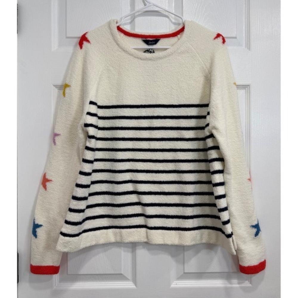 Joules Seaport Chenille Striped Star Sweater Cream Navy Womens US 14 NWT
